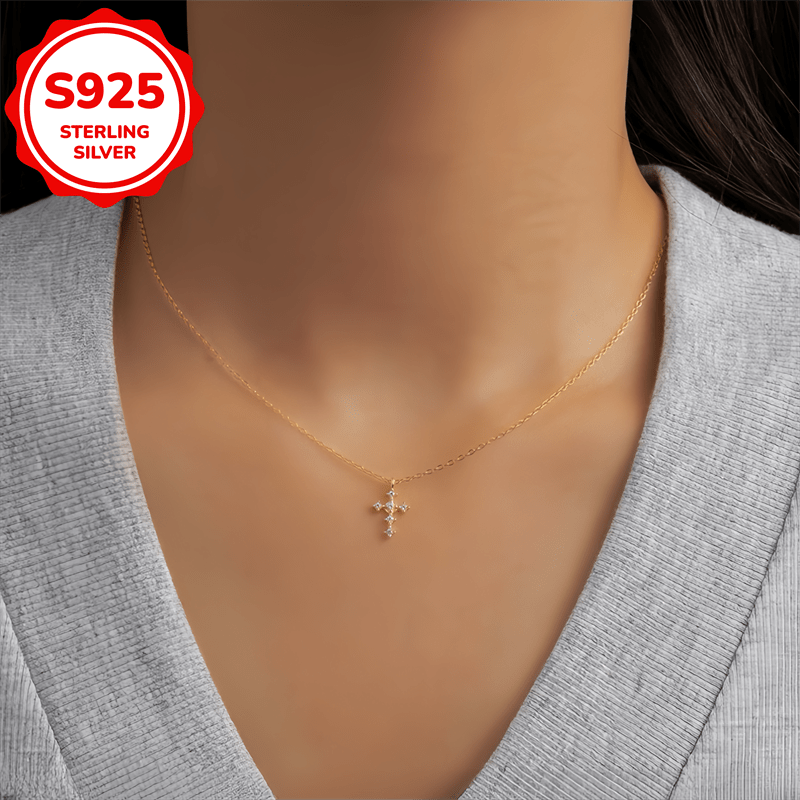 Women's Minimalist S925 Sterling Silver Cross Pendant Necklace